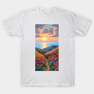 Sea, Sunset and Colorful Flowers T-Shirt